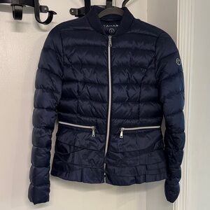 Tahari Women's Dark Blue Peplum Puffer Coat S